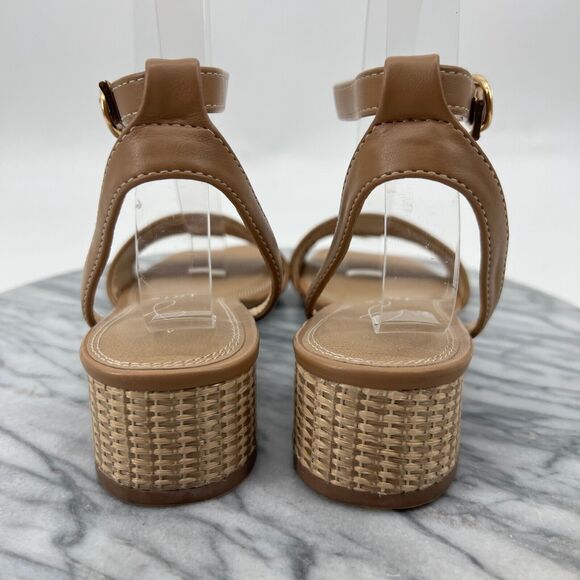 Joie Womens 6.5 Sandals Ivy Tan Boho Block Heel Ankle Strap Woven Faux Leather - Picture 5 of 11